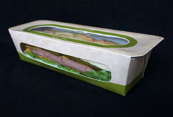 Grab N Go 9.5" x 3.25" x 2.4" Baguette (Large) Paper Box, Laminated, w/Window - CP-BG1TTKPKL