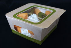Grab N Go 5" x 5" x 2.5" Kaiser/Small Salad/Entrée Paper Box, Laminated, w/Window - KR1TTFPKL
