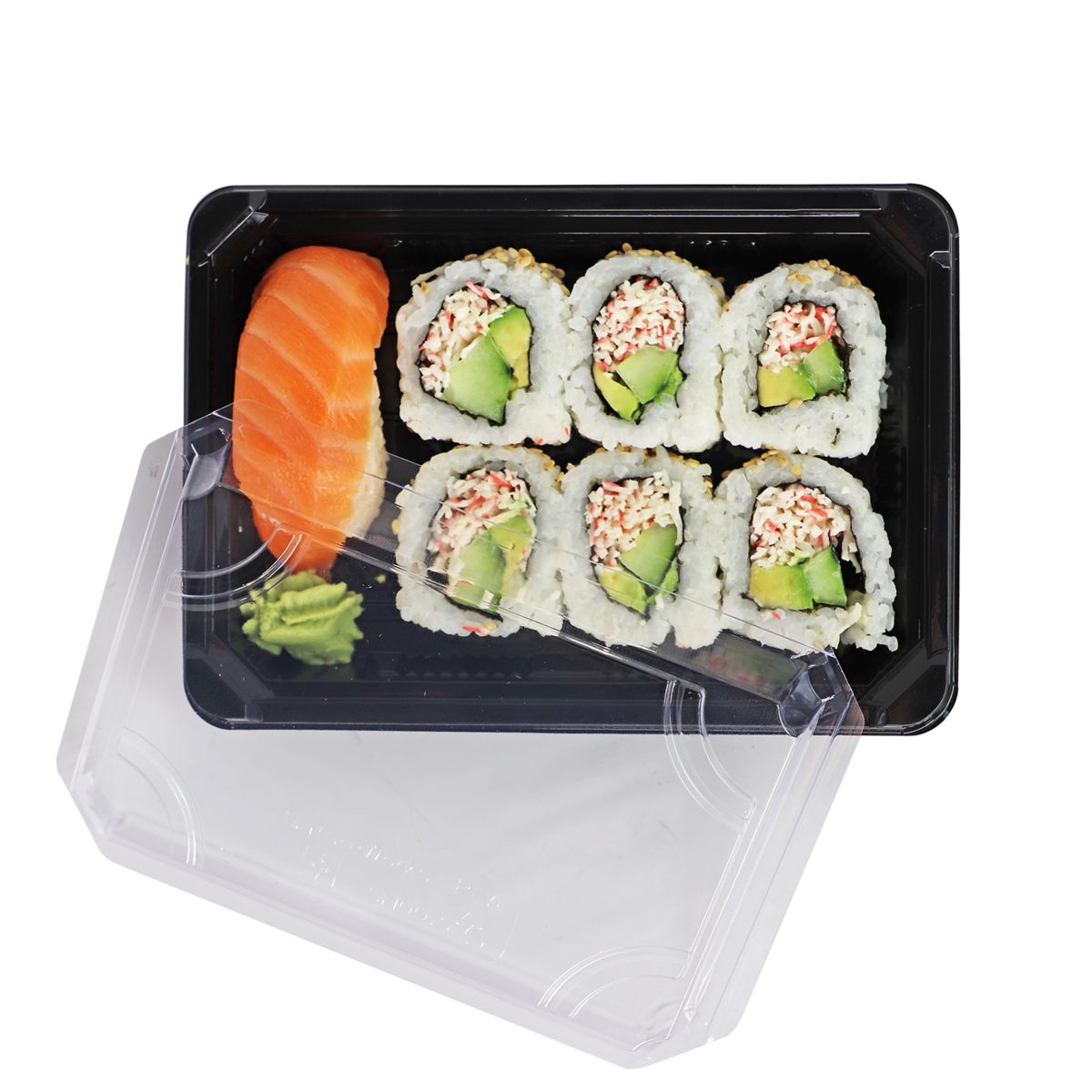 World Centric's 7x5x2" Black Sushi Box w/ PLA Clear Lid SU-CS-75