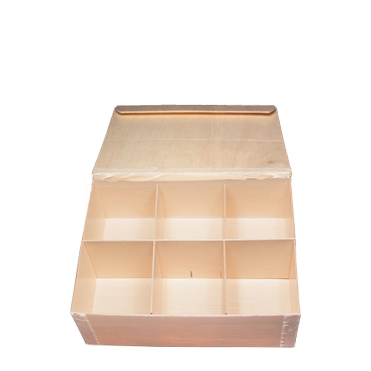 VerTerra Collapsible Balsa Wood Vento Box w/ Attached Lid, 3 Divider 6"x8"x3"